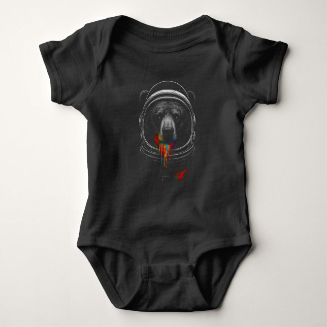 Astronaut Bear with Neon Paint Drips Cosmic Animal Baby Bodysuit (Front)