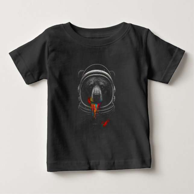 Astronaut Bear with Neon Paint Drips Cosmic Animal Baby T-Shirt (Front)