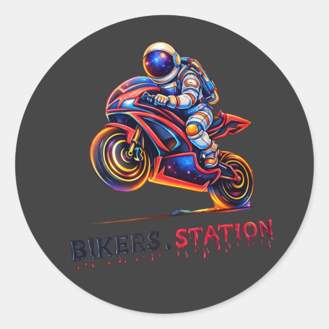 Astronaut Biker  Classic Round Sticker (Front)