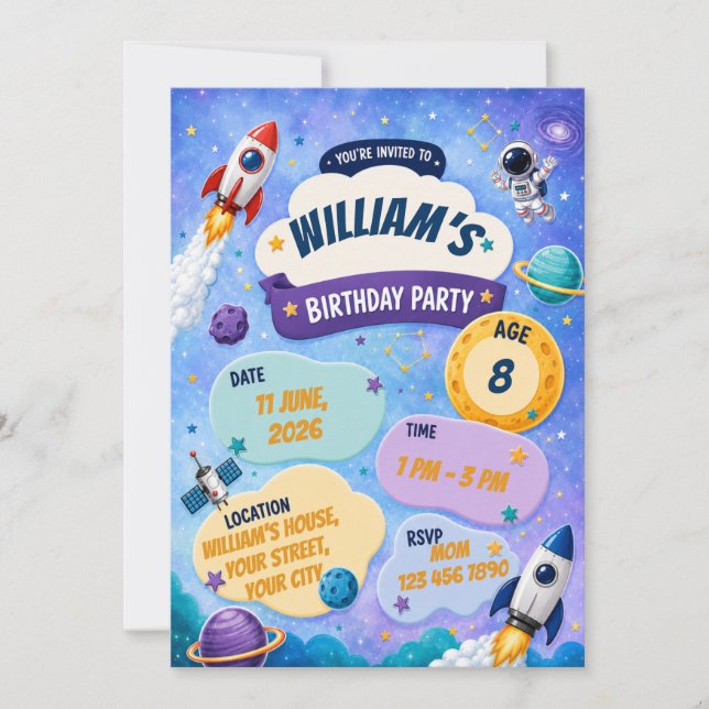 Astronaut birhday party invite (Front)