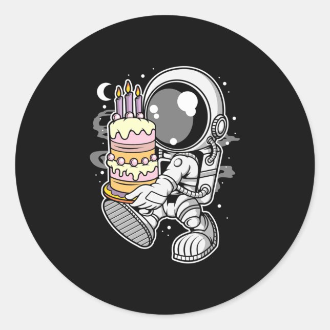 Astronaut Birthday Cake Classic Round Sticker (Front)