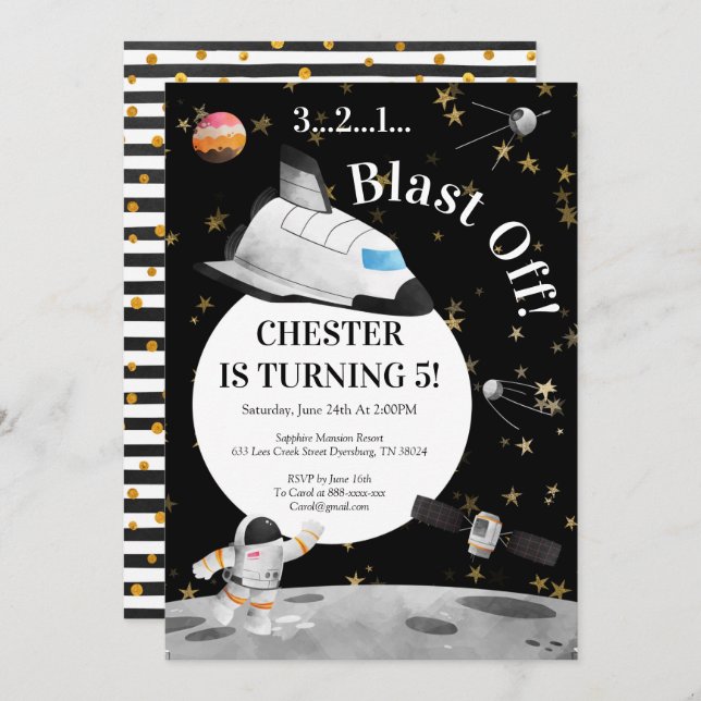 Astronaut Birthday Invitation Space Invitation (Front/Back)