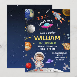 Astronaut Birthday Outer Space Galaxy Blast Off Invitation