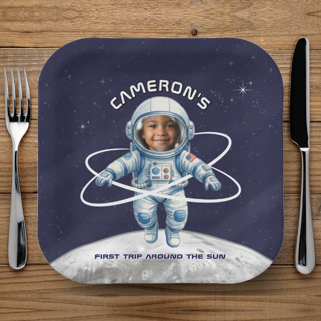 Astronaut Birthday Party 1st Trip Around the Sun Paper Plates (Creator Uploaded)