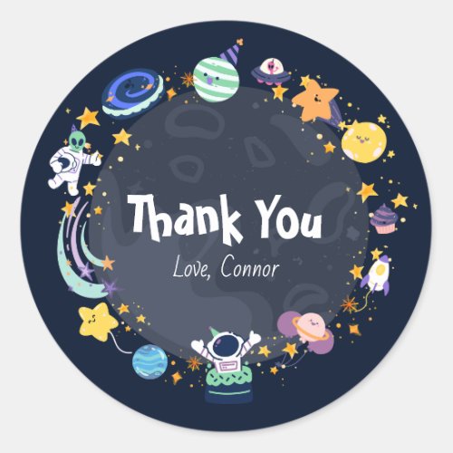 Astronaut birthday party on space  classic round sticker