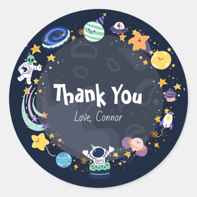 Astronaut birthday party on space  classic round sticker (Front)