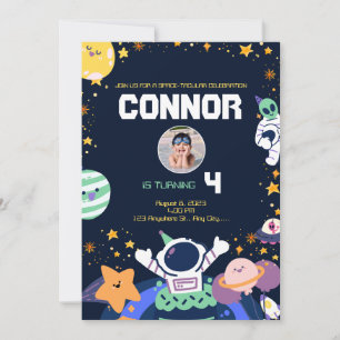 Astronaut birthday party on space invitation