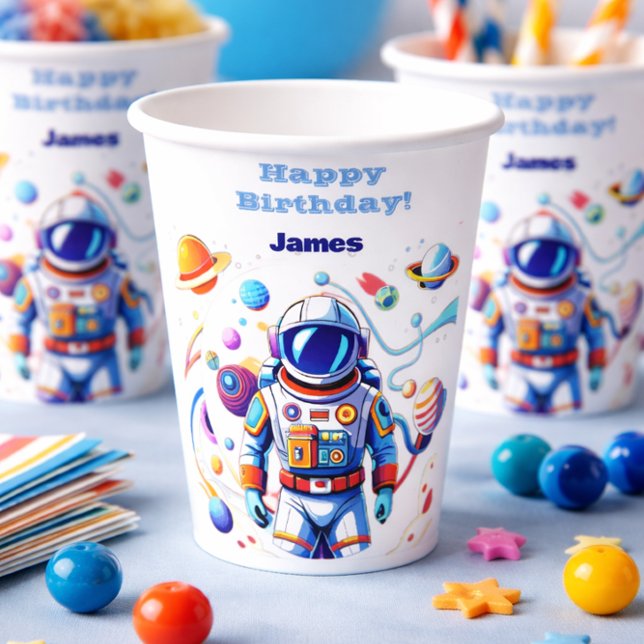 Astronaut Birthday Party Space Theme with Name Paper Cups (Creator Uploaded)