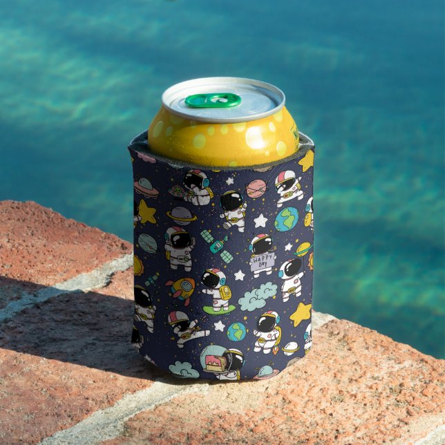 Astronaut Birthday Space Party Pattern Can Cooler (In Situ Pool)