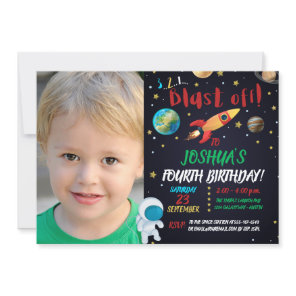 Astronaut Blast Off Birthday Photo Invitation