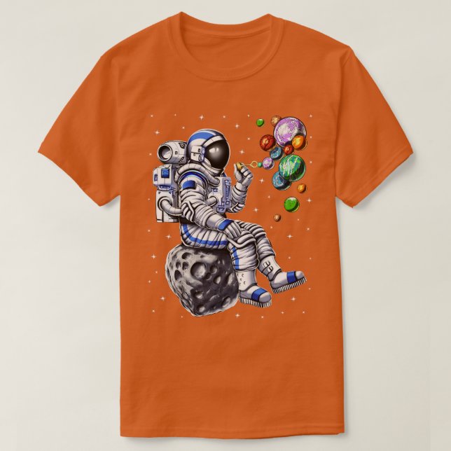 Astronaut Blowing Bubbles T-Shirt (Design Front)