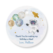 Astronaut Blue Gold Outer Space Birthday Favor Tags
