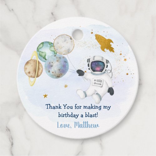 Astronaut Blue Gold Outer Space Birthday Favor Tags