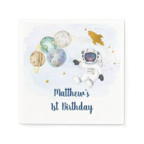 Astronaut Blue Gold Outer Space Birthday Napkins