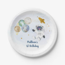 Astronaut Blue Gold Outer Space Birthday Paper Plates