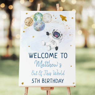 Astronaut Blue Gold Outer Space Birthday Welcome Foam Board
