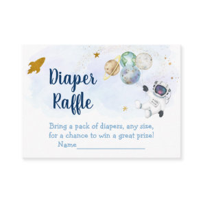 Astronaut Blue Gold Space Baby Diaper Raffle Enclosure Card