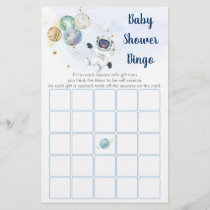 Astronaut Blue Gold Space Baby Shower Bingo Game