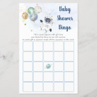 Astronaut Blue Gold Space Baby Shower Bingo Game