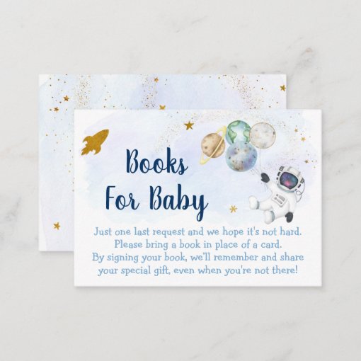 Astronaut Blue Gold Space Baby Shower Book Request Enclosure Card | Zazzle