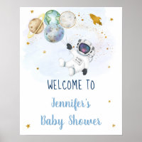 Astronaut Blue Gold Space Baby Shower Welcome