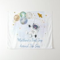 Astronaut Blue Gold Space Birthday Backdrop
