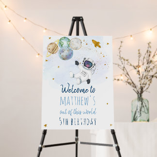 Astronaut Blue Gold Space Birthday Welcome Foam Board
