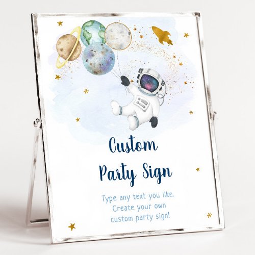 Astronaut Blue Gold Space Editable Birthday Sign