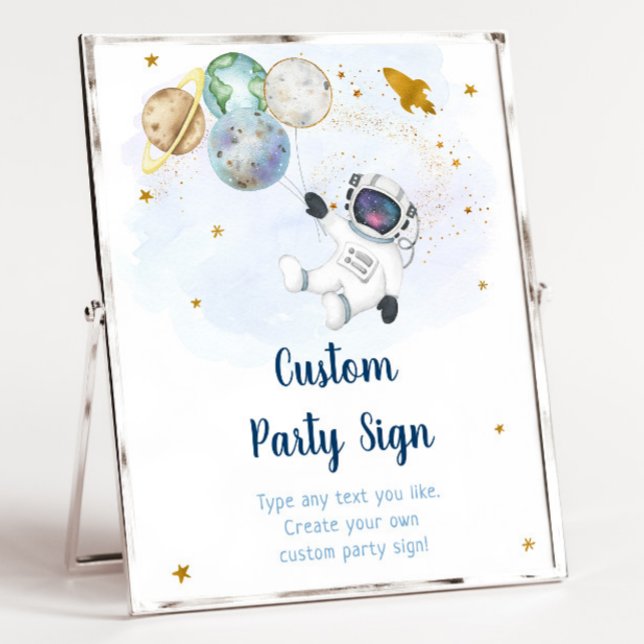 Astronaut Blue Gold Space Editable Birthday Sign (Creator Uploaded)