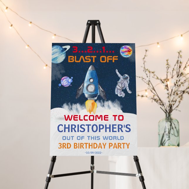 Astronaut Blue Space Birthday Welcome Foam Board (In Situ (Stand))