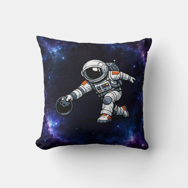 Astronaut Bowling Throw Pillow (Front)