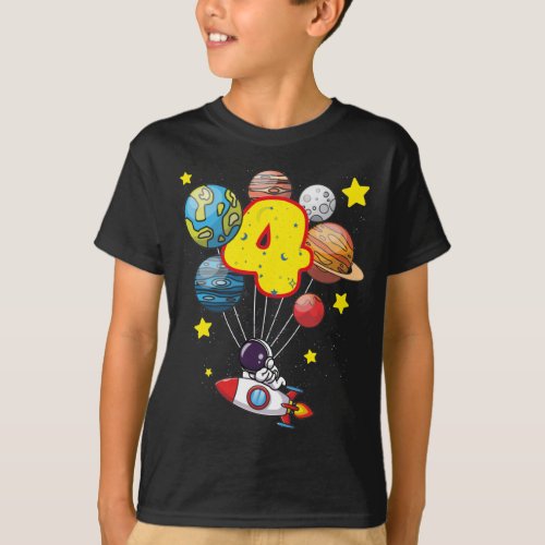 Astronaut Boy 4th Birthday Gift 4 Years Old Kids T_Shirt