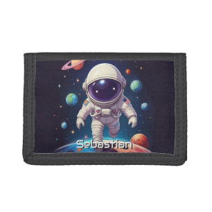 Astronaut Boy Exploring Space Personalized Tri-fold Wallet
