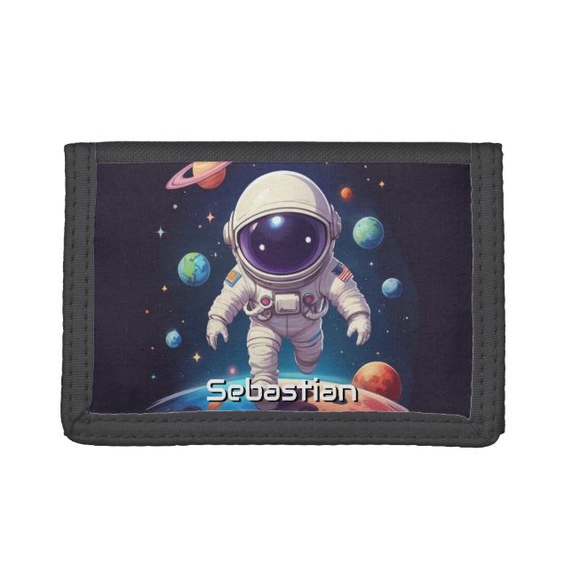 Astronaut Boy Exploring Space Personalized  Tri-fold Wallet (Front)