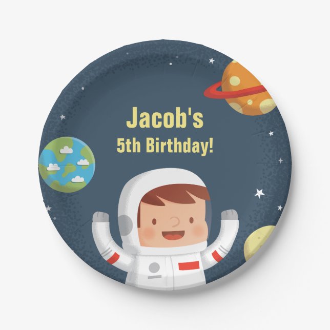 Astronaut Boy Galaxy Space Birthday Party Supplies Paper Plates (Front)