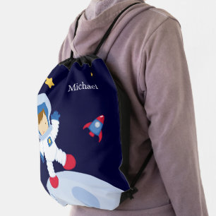Astronaut Boy Kid's Personalized Drawstring Bag