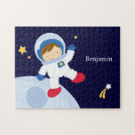 Astronaut Boy Kid's Personalized Jigsaw Puzzle<br><div class="desc">Custom jigsaw puzzle features a cool space theme.  Personalize with your little girl's name,  monogram,  initials,  or text of your choice for a one of a kind gift. 
 Cocoa Studio.</div>