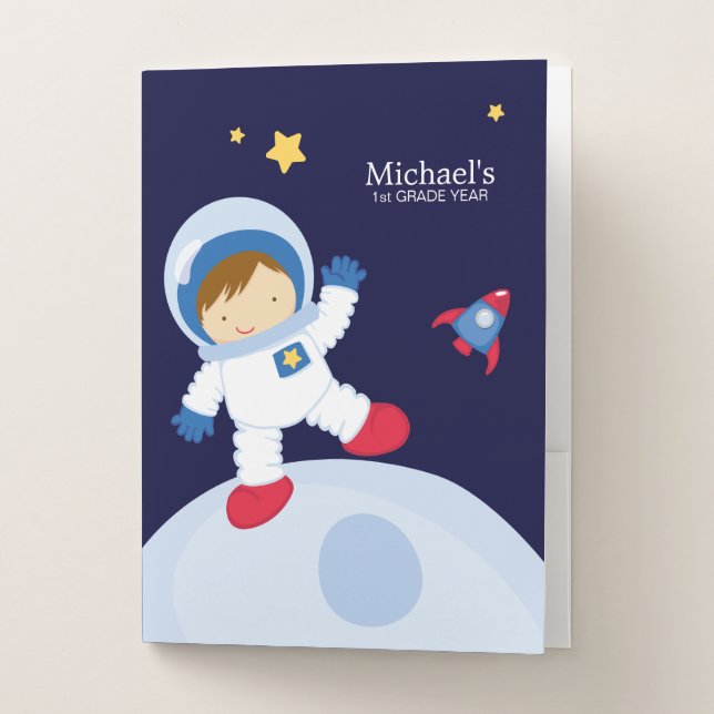 Astronaut Boy Kid's Personalized Pocket Folder (Front)
