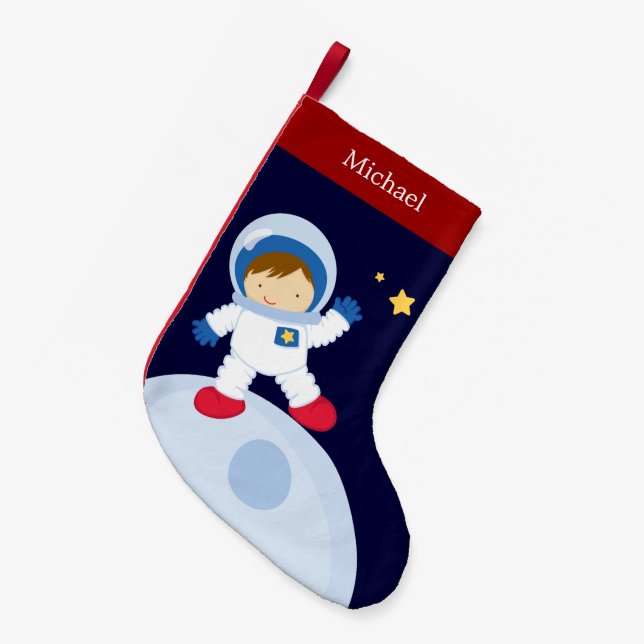 Astronaut Boy Kid's Personalized Small Christmas Stocking (Front (Hanging))