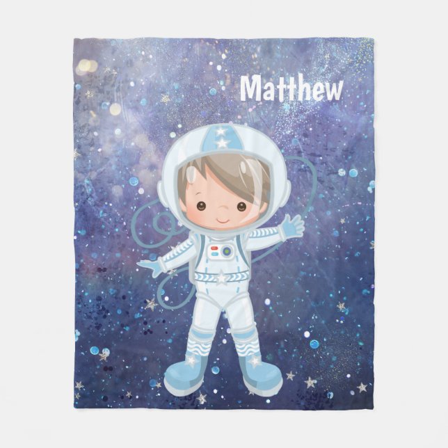 Astronaut boy Outer Space Fleece Blanket (Front)