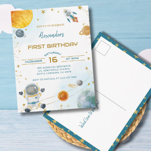  Astronaut Boy Space 1st Birthday Invitation Postcard