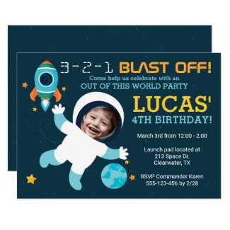 Astronaut Boy Space Birthday Party Invitation