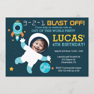 Astronaut Boy Space Birthday Party Invitation