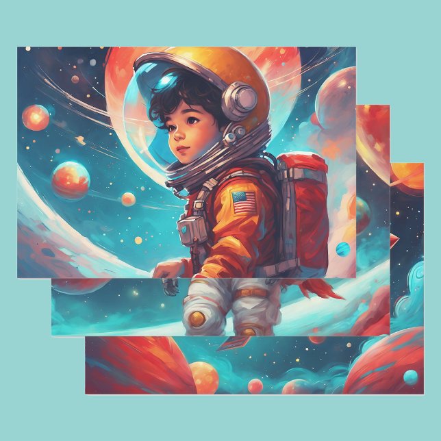 Astronaut Boys Birthday Rocket Launch 3 Wrapping Paper Sheets (Creator Uploaded)