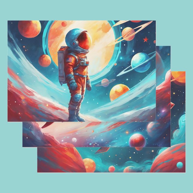 Astronaut Boys Birthday Rocket Spaceship 3 Wrapping Paper Sheets (Creator Uploaded)
