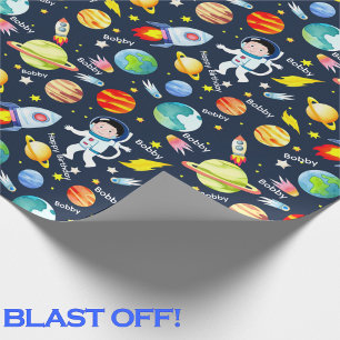 Astronaut Boy's Personalize Name Rocket Man Wrapping Paper
