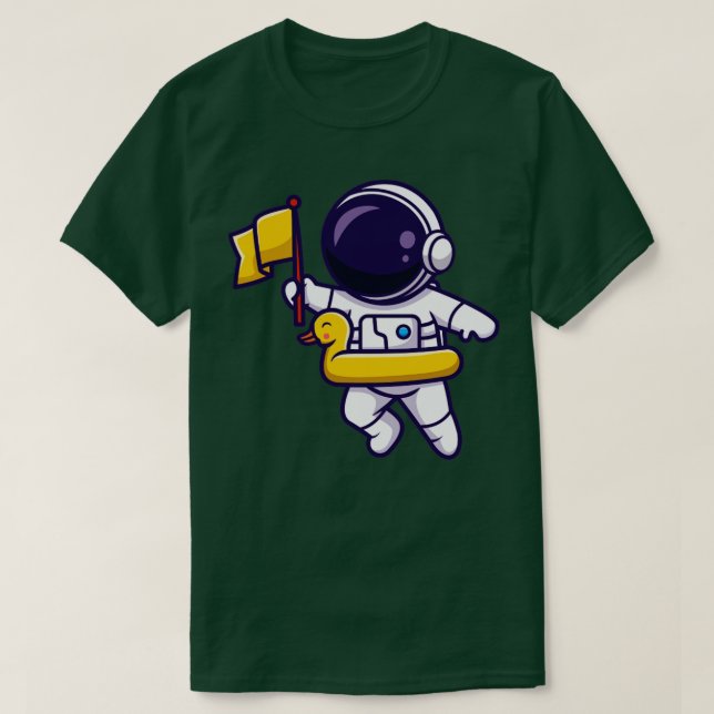 Astronaut Bring Flag And Floating With Duck Tires  T-Shirt (Design Front)