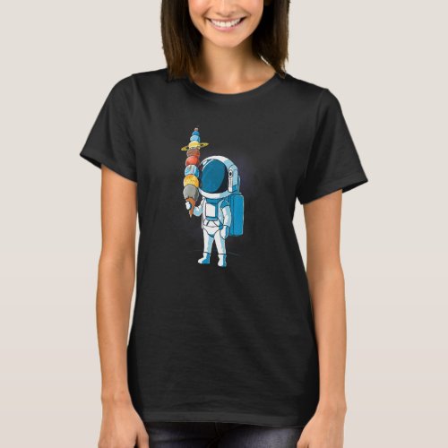 Astronaut By Ice Cream In Space Holding Planet Bal T_Shirt