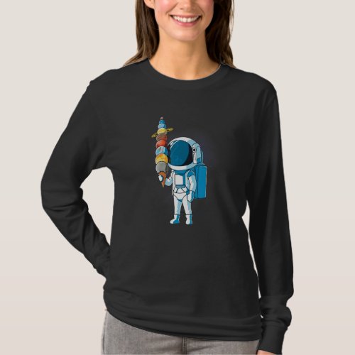Astronaut By Ice Cream In Space Holding Planet Bal T_Shirt