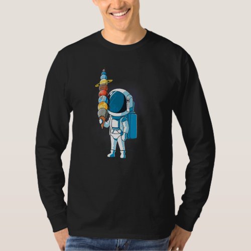 Astronaut By Ice Cream In Space Holding Planet Bal T_Shirt